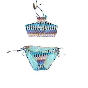 💙Athleta Boscabell Ikat High Neck Bikini Top and Scoop Bottom Set sz M